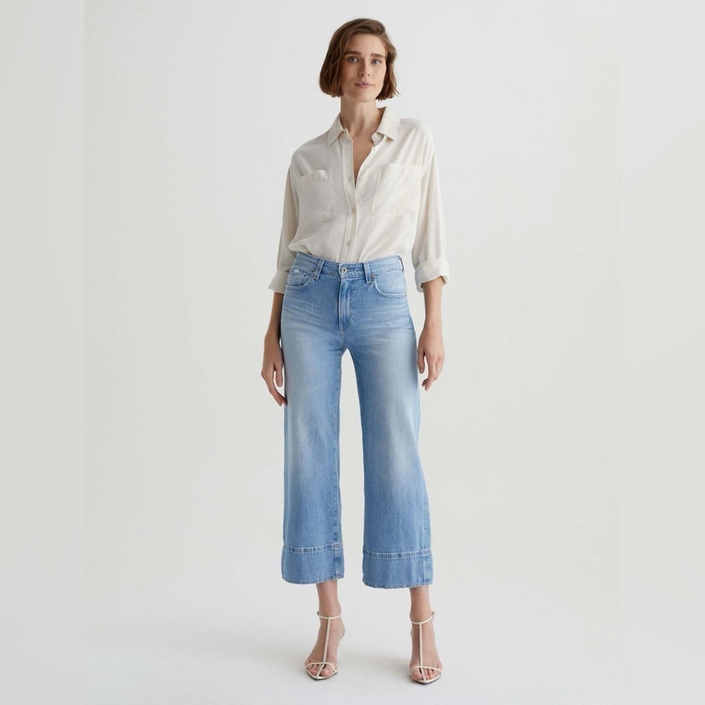 Zara Cropped Wide Leg Jeans high rise blue - Picture 2 of 12